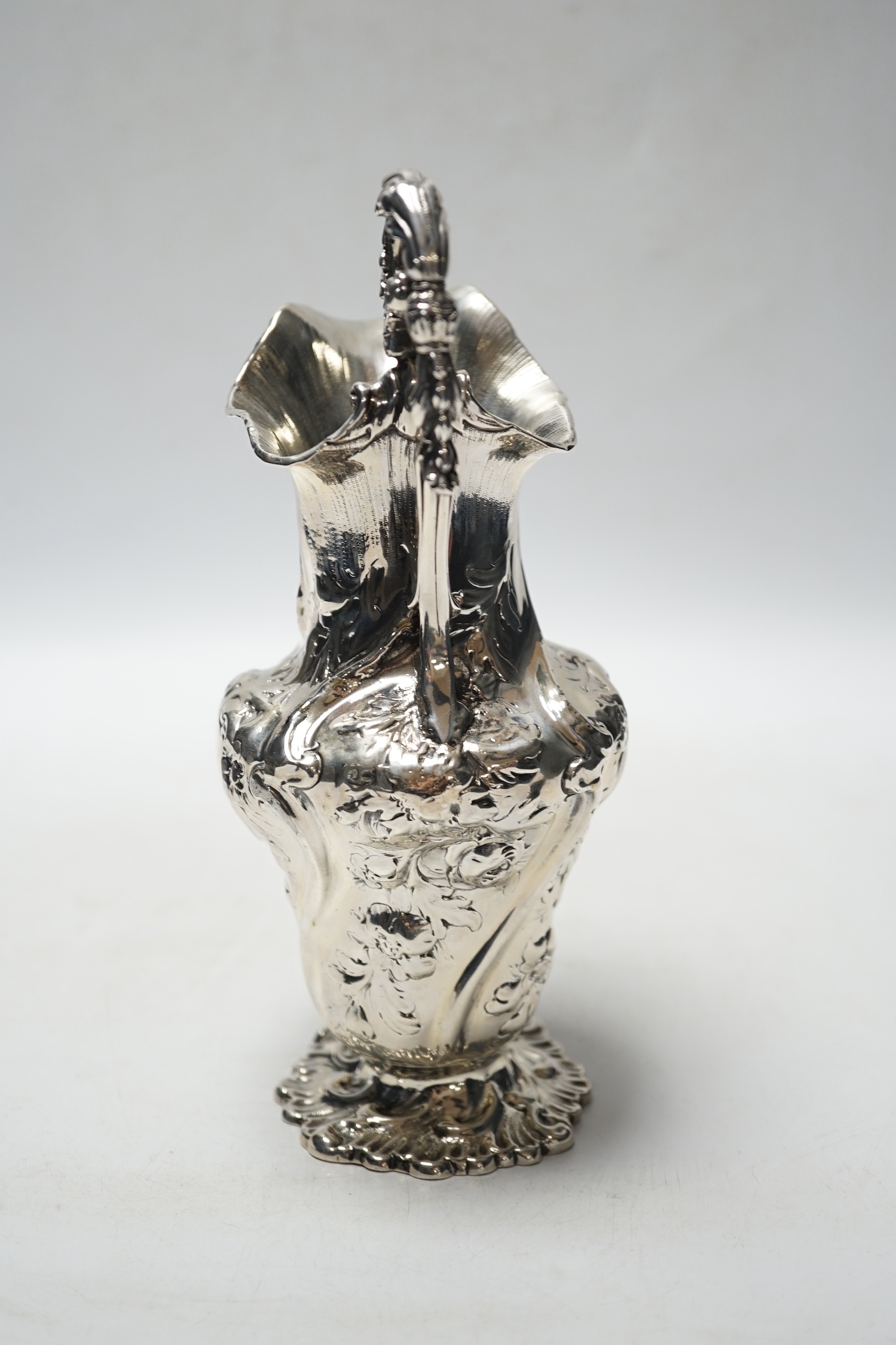 An ornate early Victorian silver cream jug, Charles Fox, London, 1838, 20.7cm, 9.8oz.